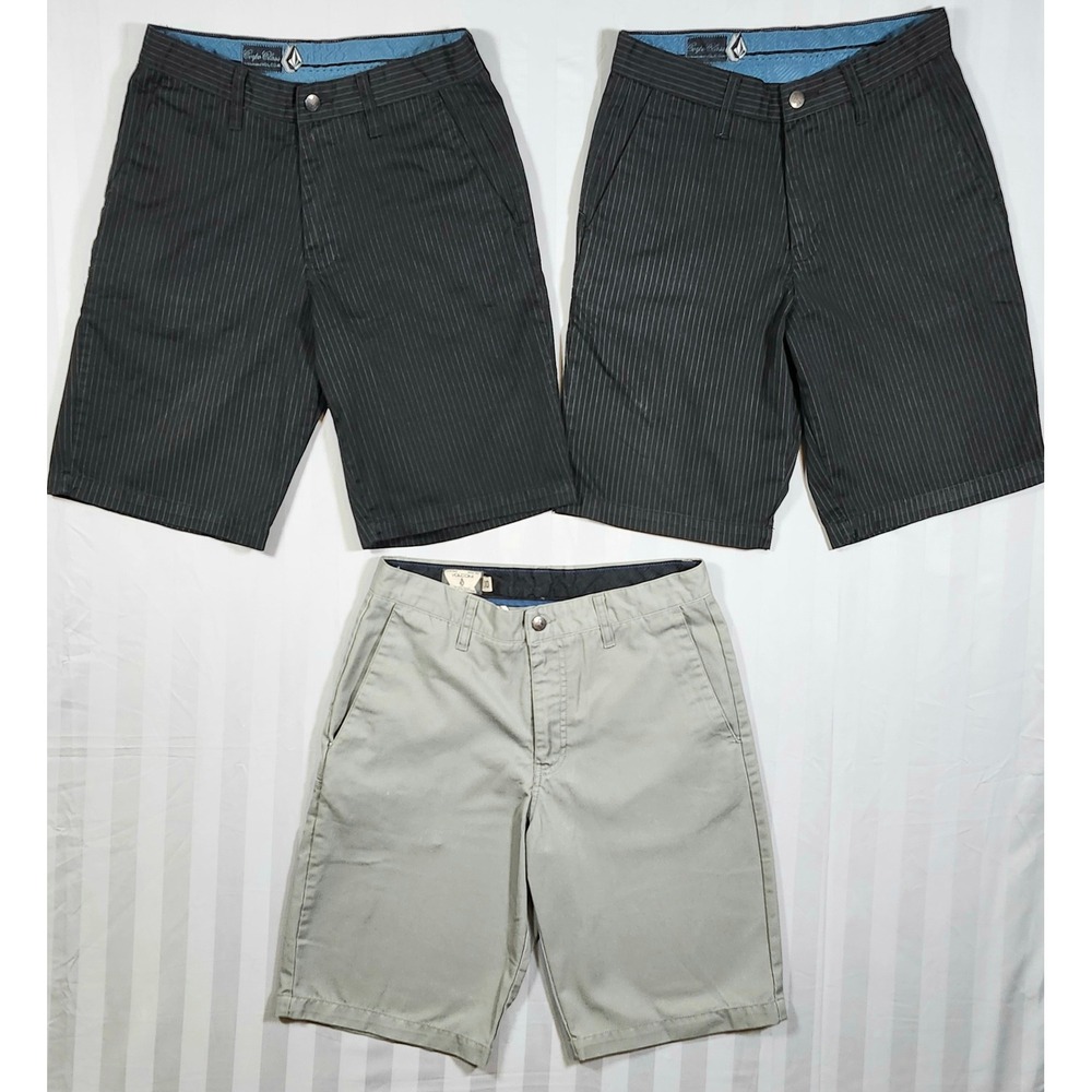 Lot 3 Y2K Volcom Stone Mens Shorts Skater Emo Pinstripe Khaki Size 28 & 30 0029 - Picture 1 of 11